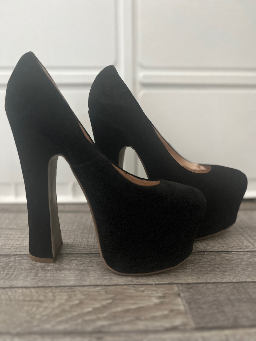 Dolce Vita Black Velvet Platform Pumps with High Block Heel